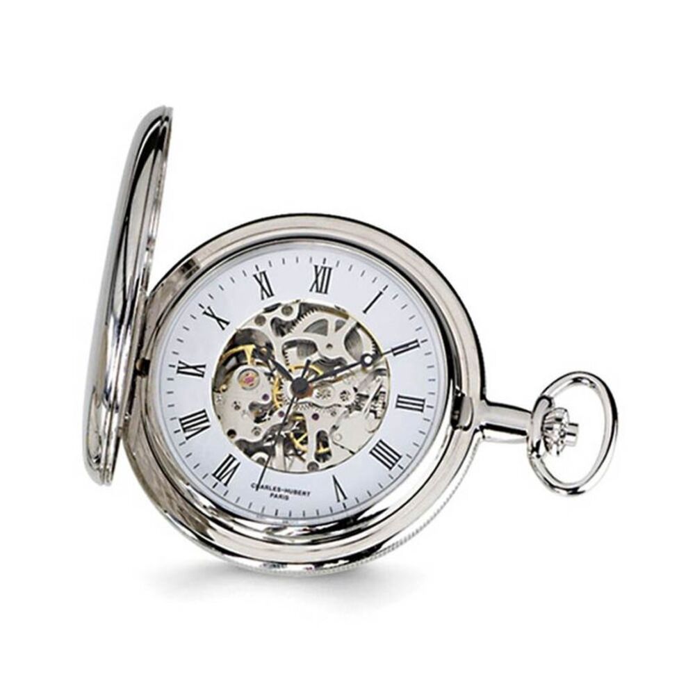 Charles Hubert Chrome-finish White Skeleton Dial Pocket Watch